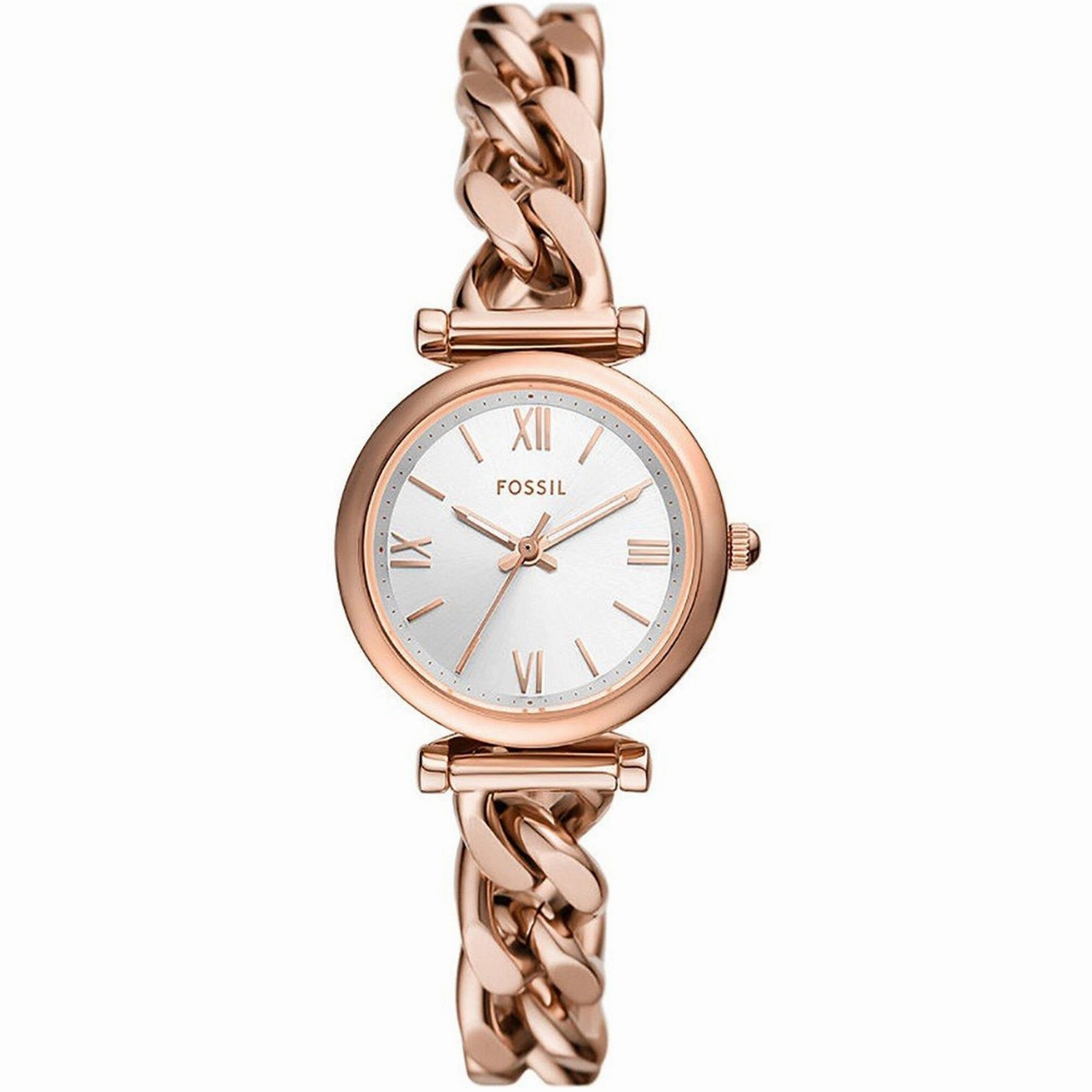 Fossil Women's Watch - Carlie Quartz Silver Dial Rose Gold Steel Bracelet | ES5330