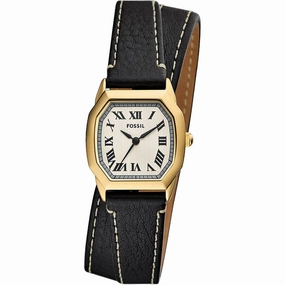 Fossil Women's Watch - Harlow Quartz SS Case Beige Dial Black Leather Strap | ES5404