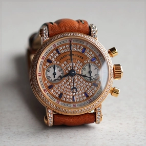 Franck Muller Diamond-set Manual-wind Chronograph with Sapphires and Mother-of Pearl, Pink Gold