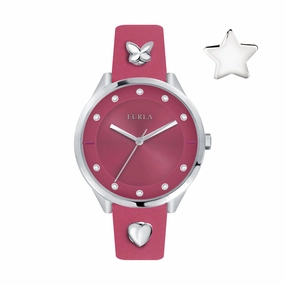 Furla Women's Pin Pink Dial Calfskin Leather Watch