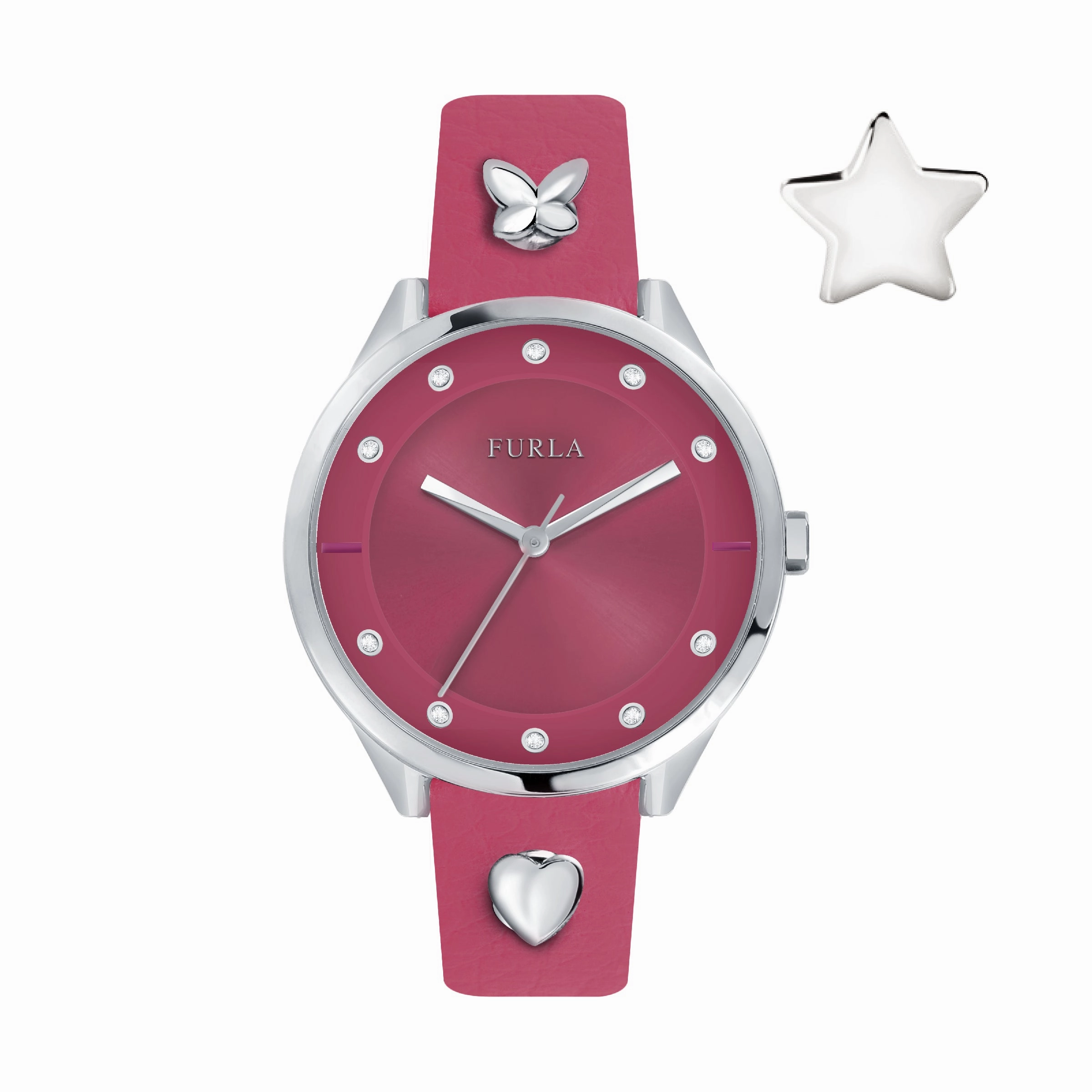 Furla Women's Pin Pink Dial Calfskin Leather Watch