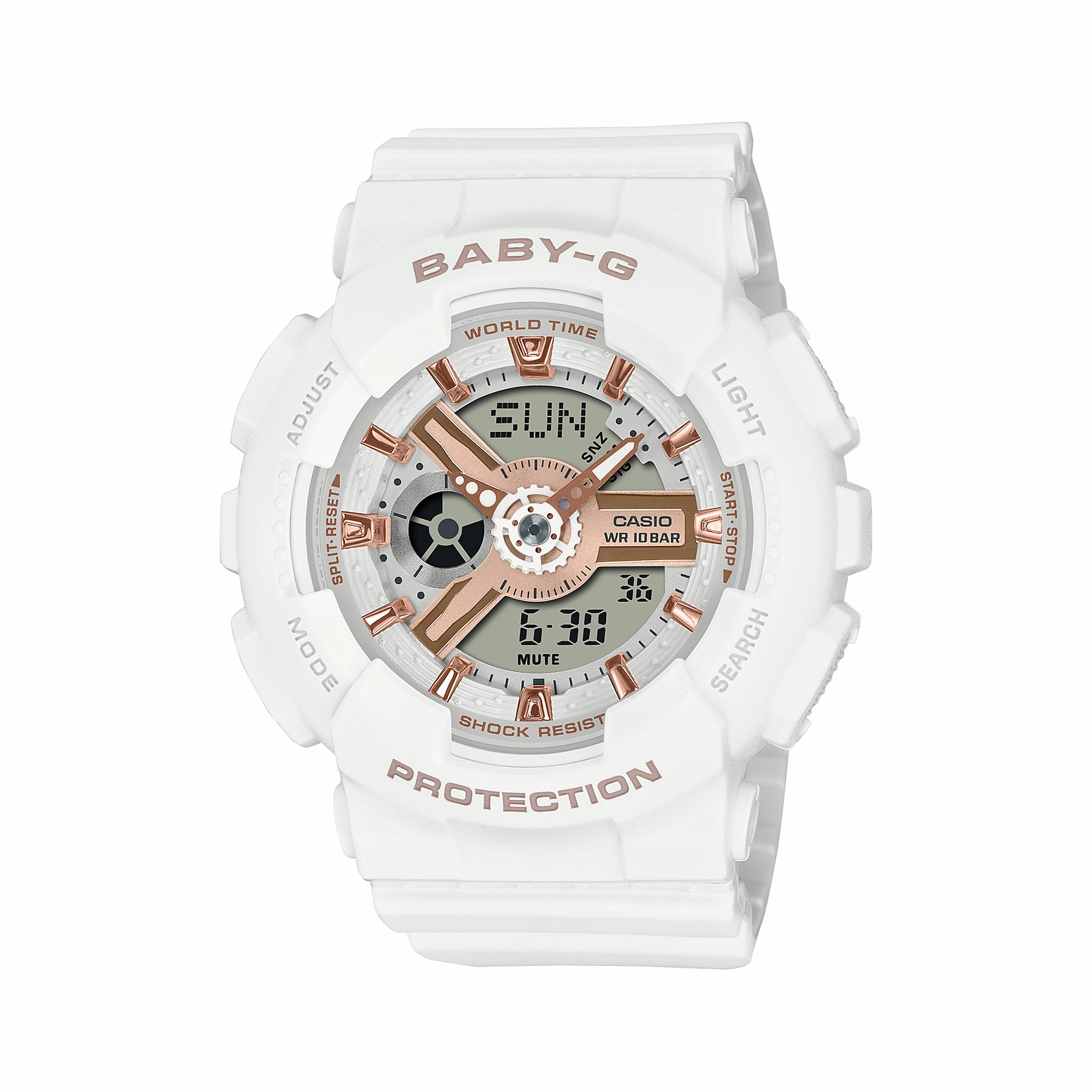 G-Shock Digital White Resin Band Watch BA110XRG-7A