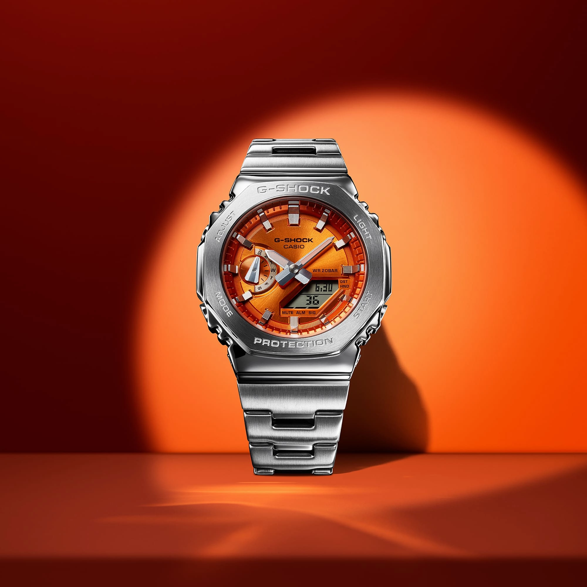 G-Shock G-Steel 2100 Series Orange Dial Stainless Steel Watch GM-2110D-4A