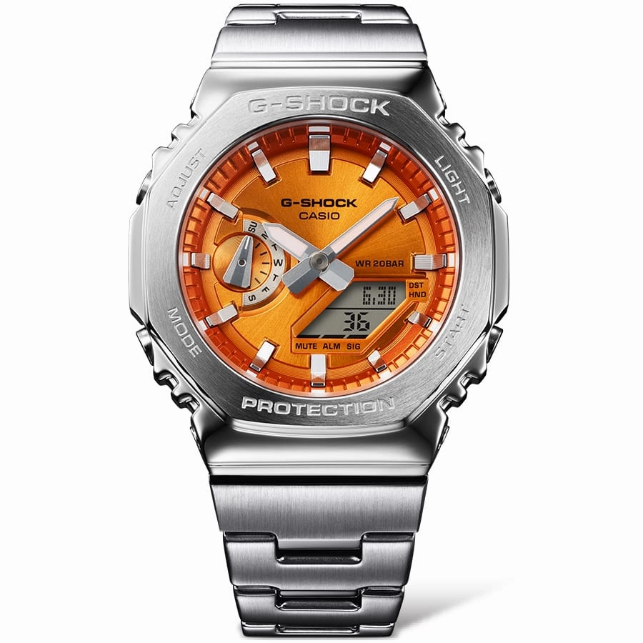 G-Shock G-Steel 2100 Series Orange Dial Stainless Steel Watch GM-2110D-4A