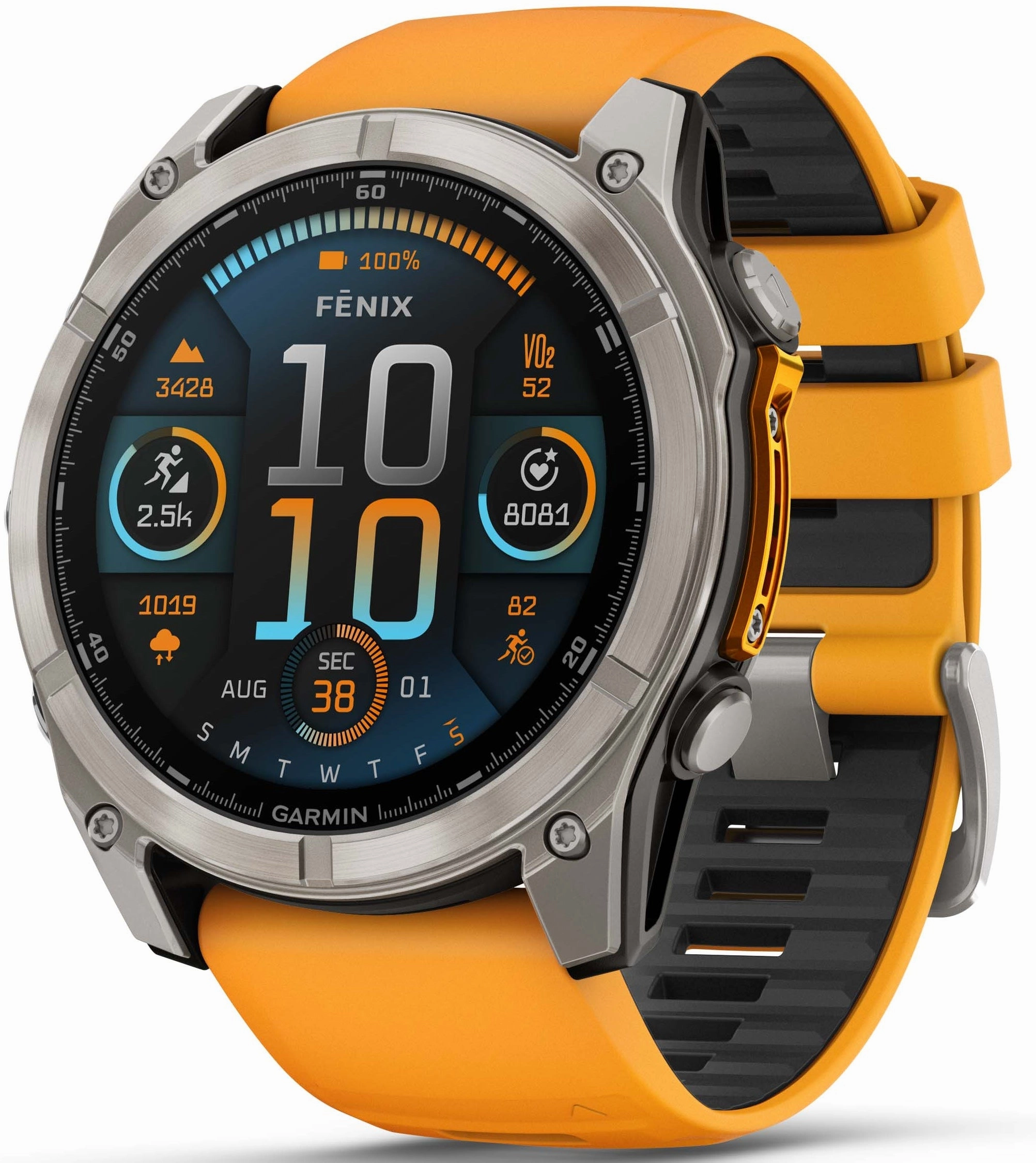 Garmin Fenix 8 51mm Sapphire AMOLED Graphite Spark Orange Titanium Silicone Watch