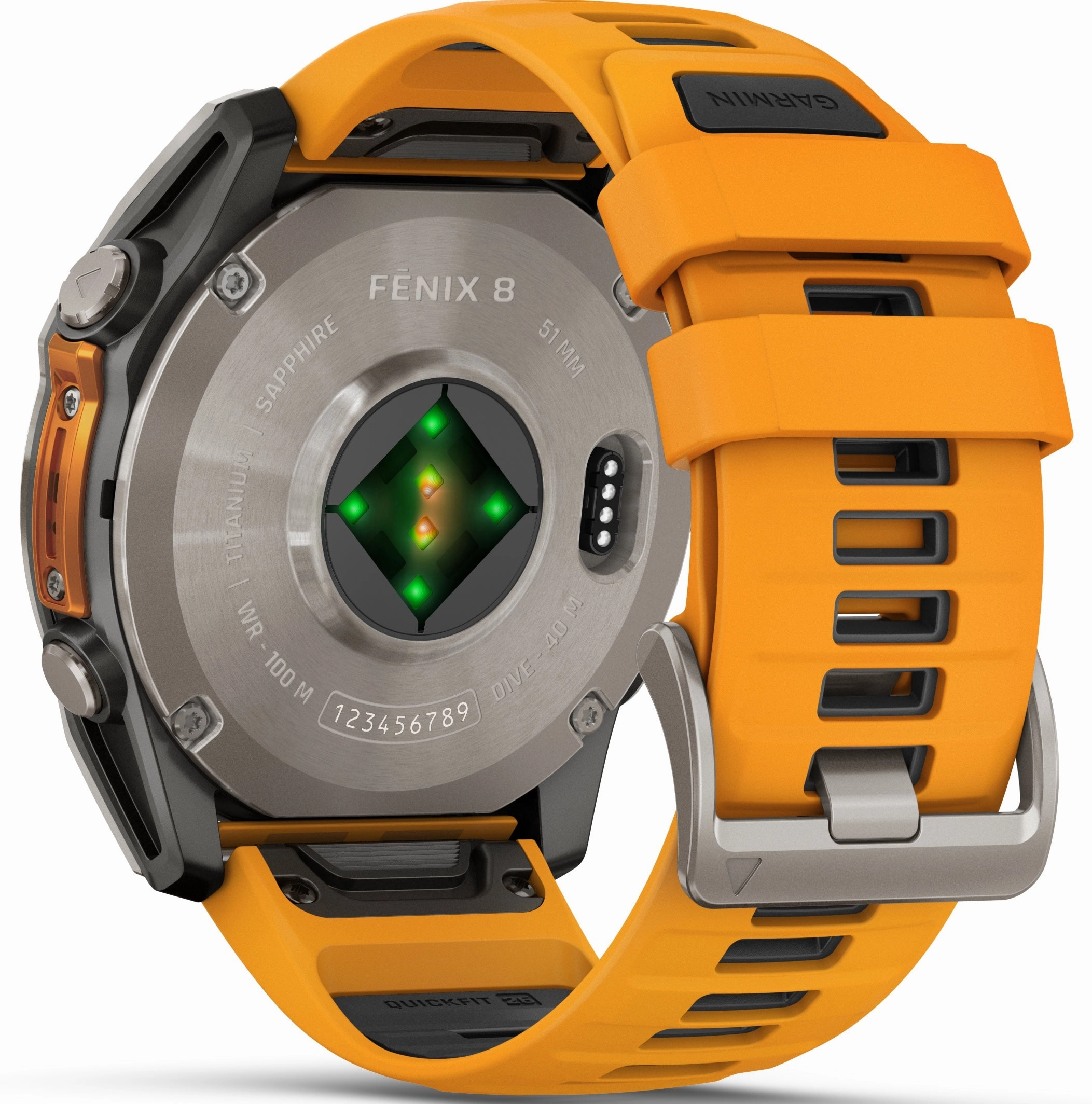 Garmin Fenix 8 51mm Sapphire AMOLED Graphite Spark Orange Titanium Silicone Watch