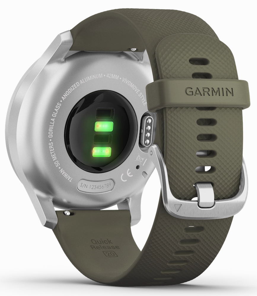 Garmin Vivomove Style Silver Aluminium Case Moss Silicone