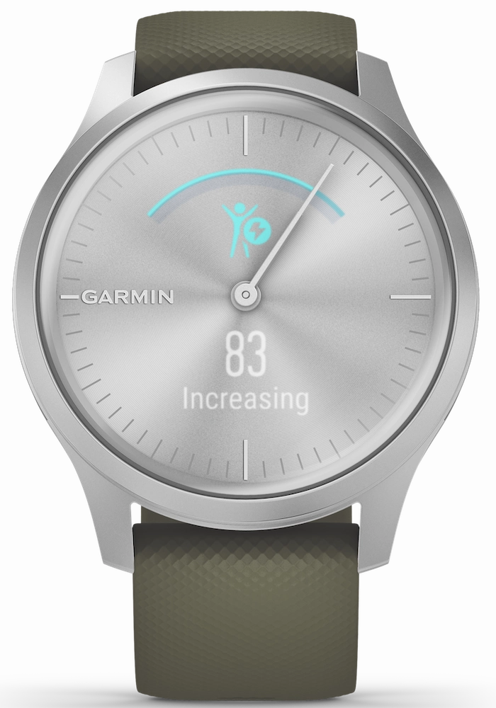 Garmin Vivomove Style Silver Aluminium Case Moss Silicone