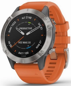 Garmin Watch Fenix 6 Sapphire Orange Band D