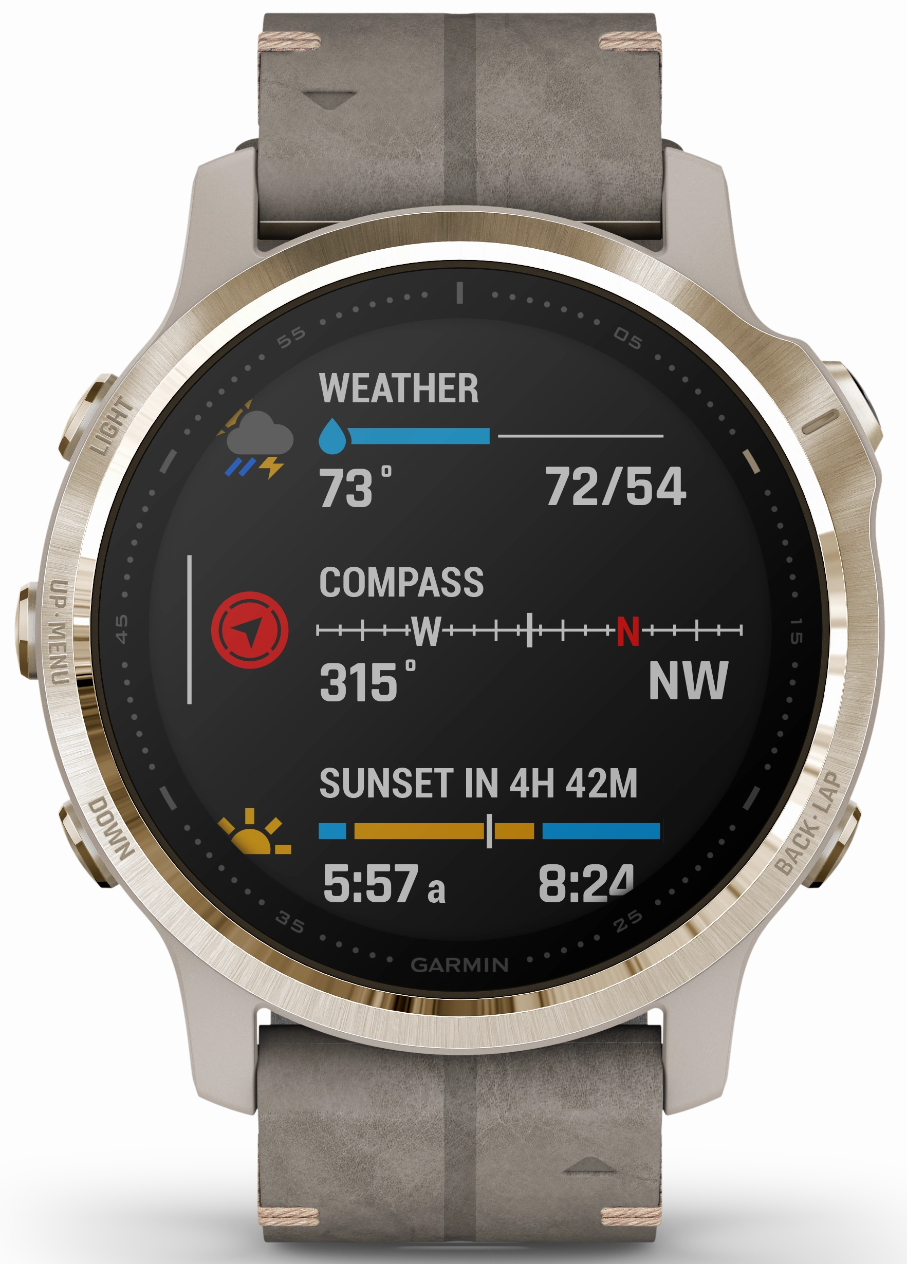 Garmin Watch Fenix 6S Sapphire Light Gold Shale Suede Band D