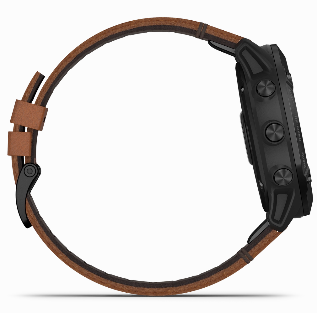 Garmin Watch Fenix 6X Sapphire Black DLC Brown Leather Band D