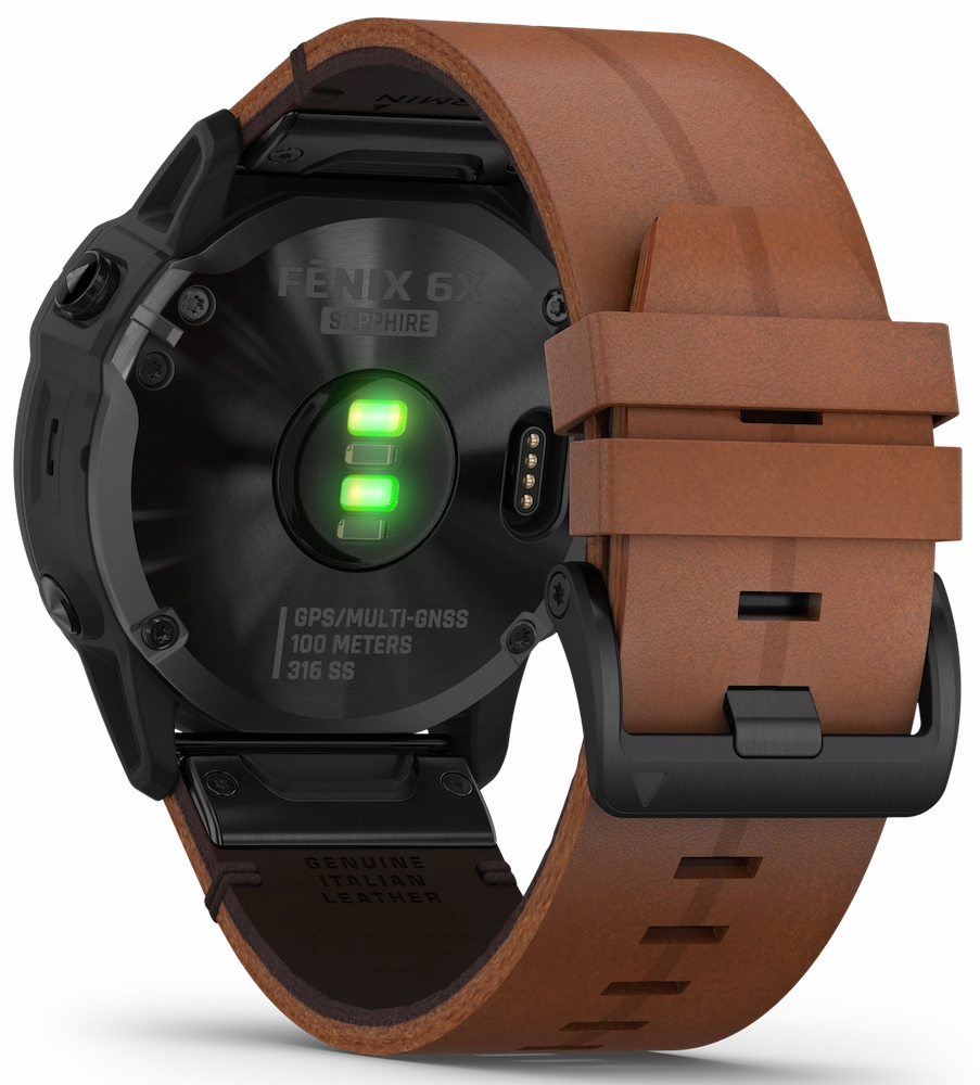 Garmin Watch Fenix 6X Sapphire Black DLC Brown Leather Band D