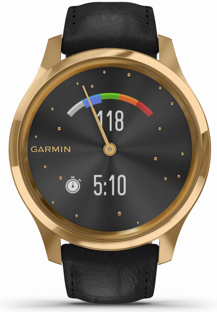 Garmin Watch Vivomove Luxe Gold PVD Black Embossed Leather