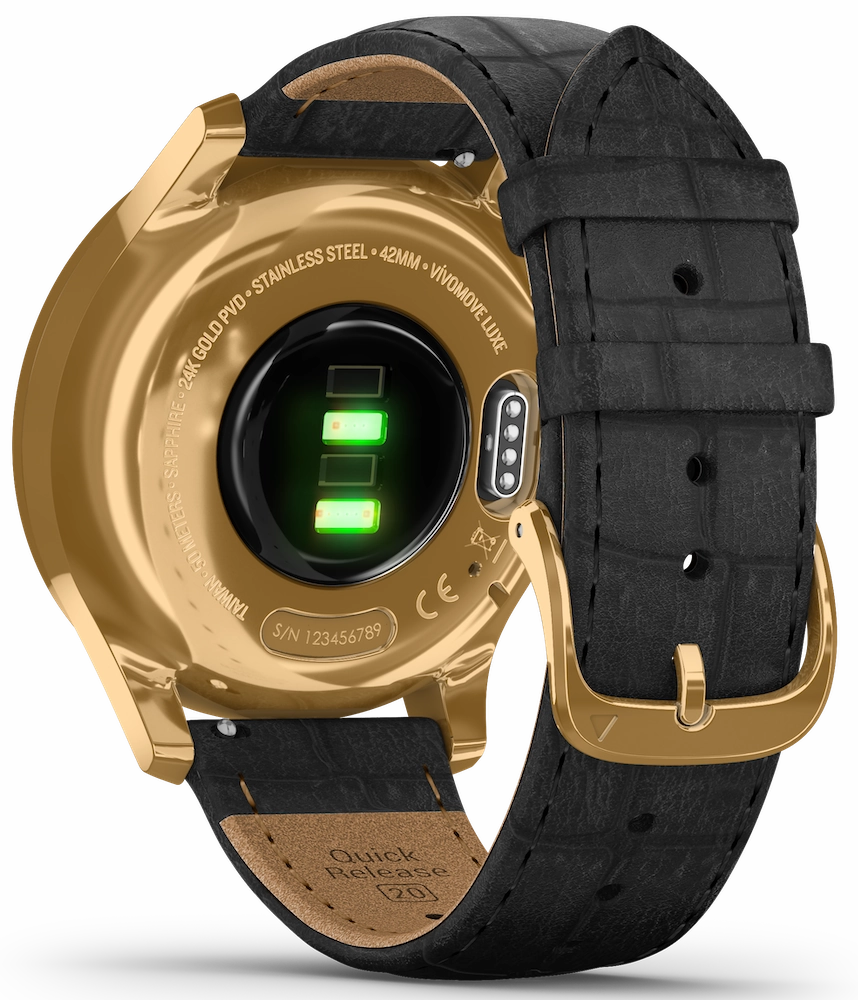 Garmin Watch Vivomove Luxe Gold PVD Black Embossed Leather