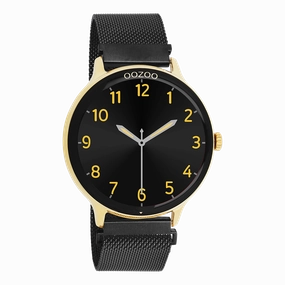 Gold coloured OOZOO smartwatch with black metal mesh bracelet - Q00137