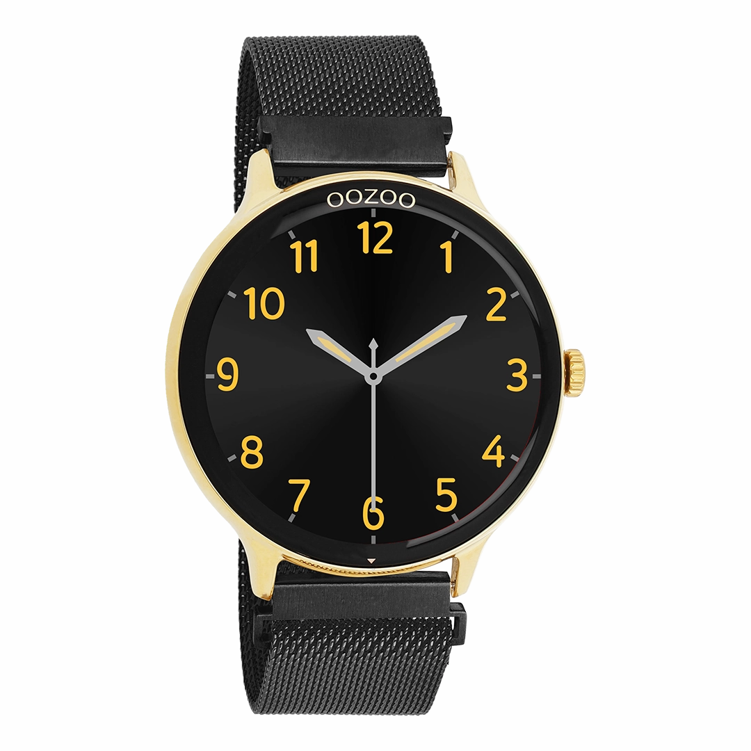 Gold coloured OOZOO smartwatch with black metal mesh bracelet - Q00137