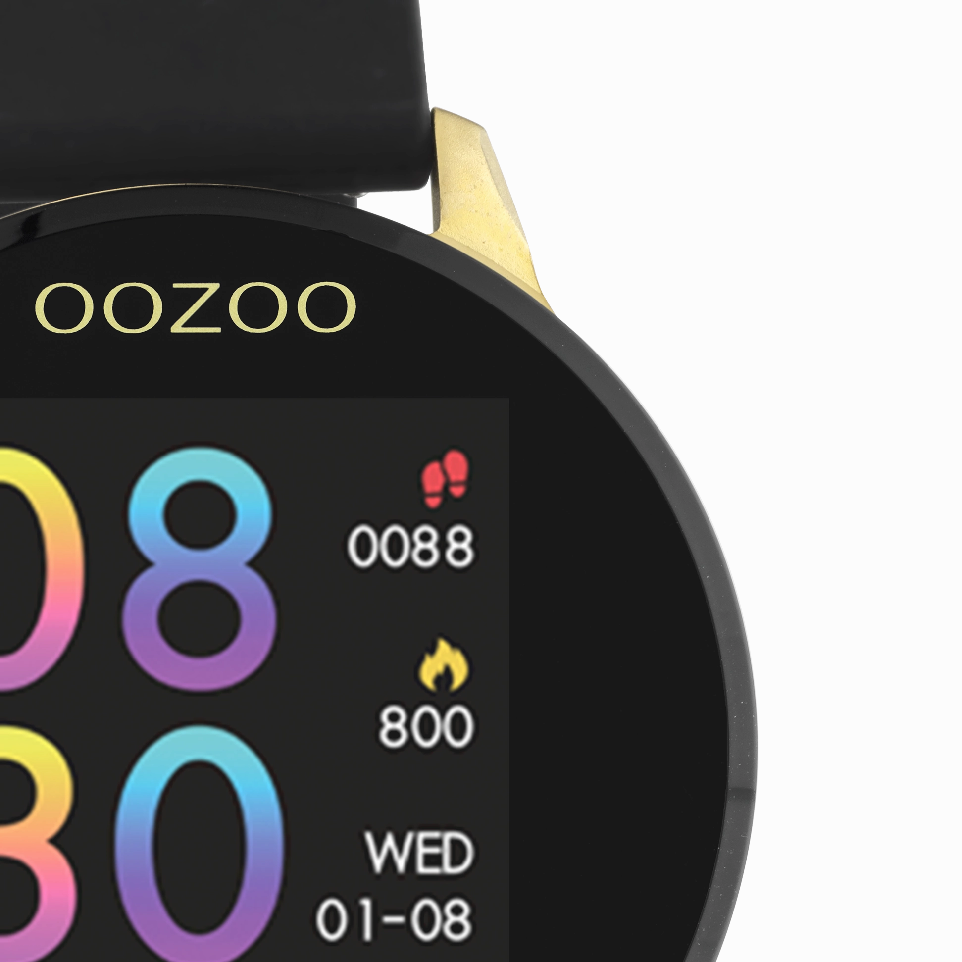 Gold coloured OOZOO smartwatch with black rubber strap - Q00120