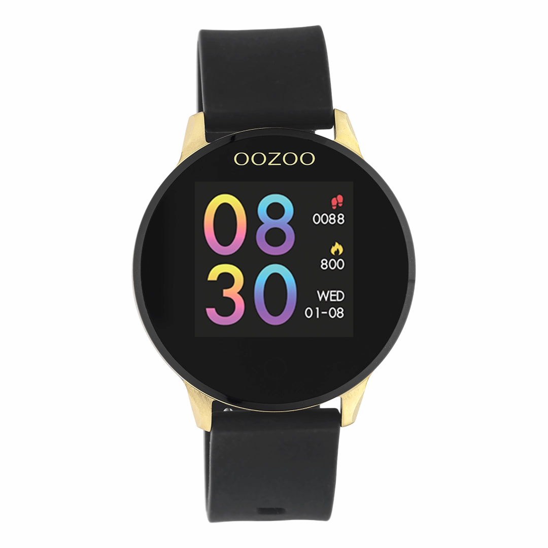 Gold coloured OOZOO smartwatch with black rubber strap - Q00120