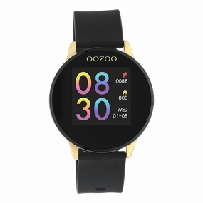 Gold coloured OOZOO smartwatch with black rubber strap - Q00120