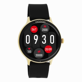 Gold coloured OOZOO smartwatch with black rubber strap - Q00132