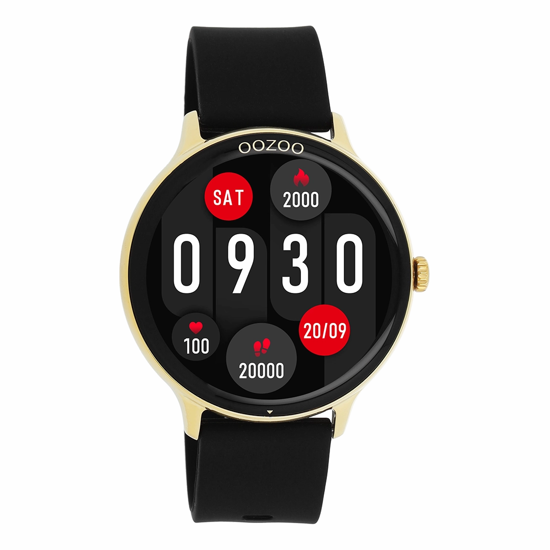 Gold coloured OOZOO smartwatch with black rubber strap - Q00132
