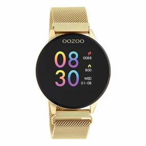 Gold coloured OOZOO smartwatch with gold coloured metal mesh bracelet - Q00121