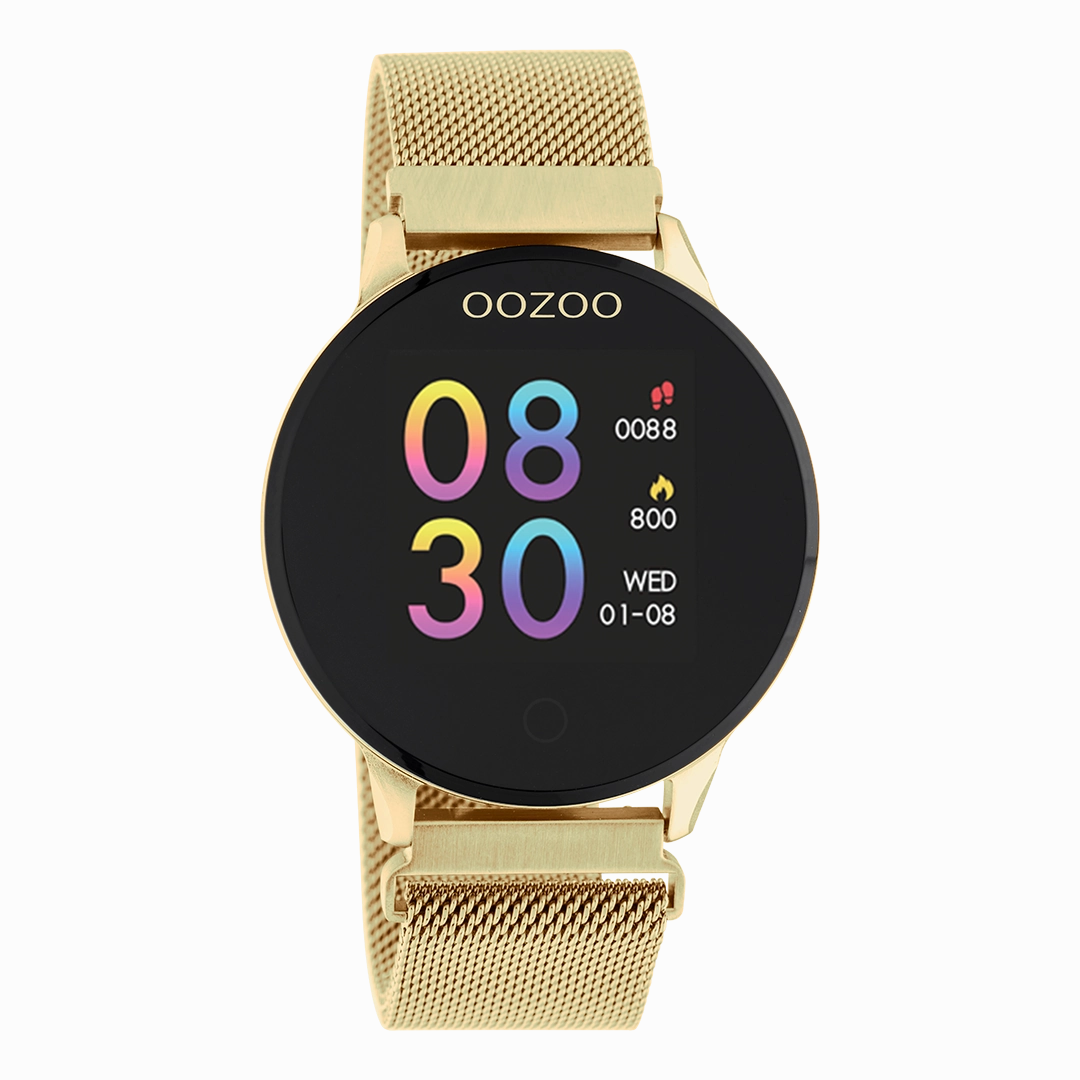 Gold coloured OOZOO smartwatch with gold coloured metal mesh bracelet - Q00121