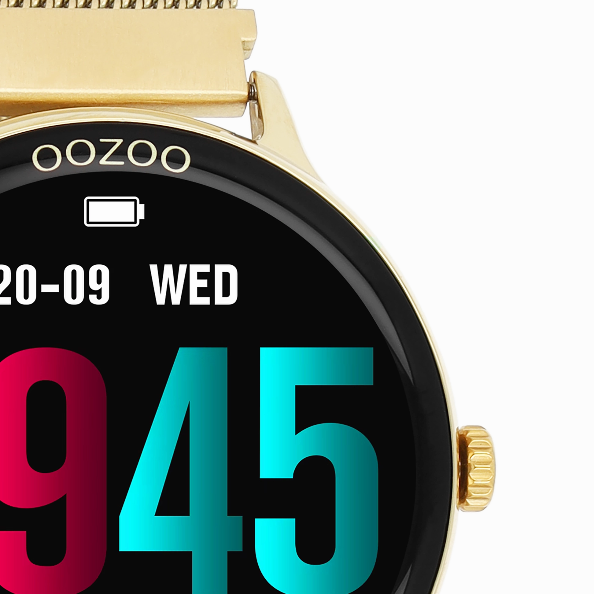 Gold coloured OOZOO smartwatch with gold coloured metal mesh bracelet - Q00136