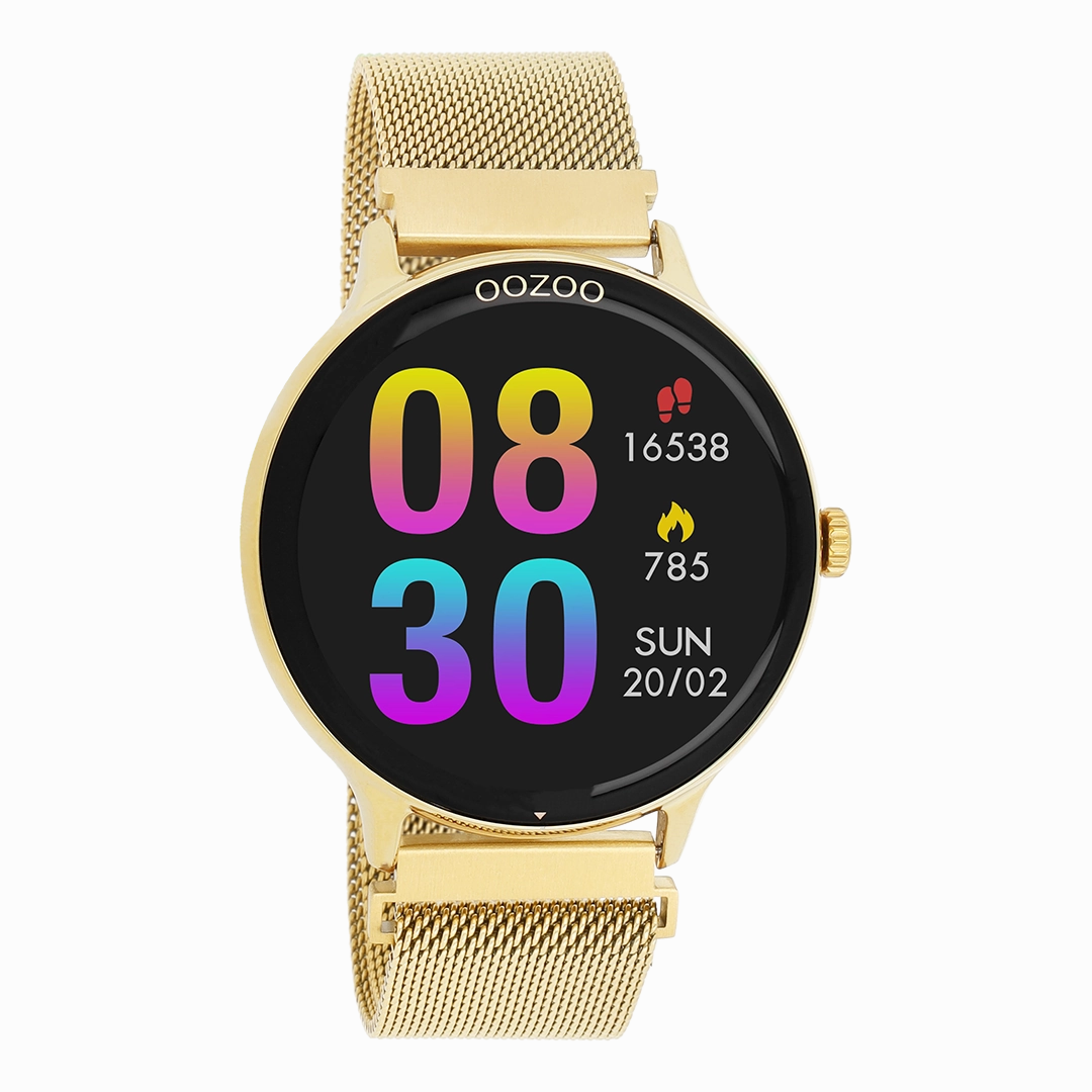 Gold coloured OOZOO smartwatch with gold coloured metal mesh bracelet - Q00136