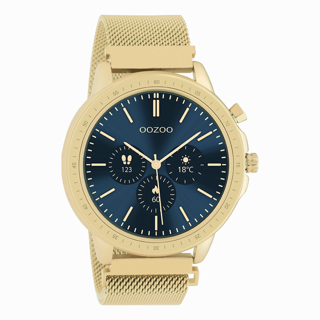 Gold coloured OOZOO smartwatch with gold coloured metal mesh bracelet - Q00306