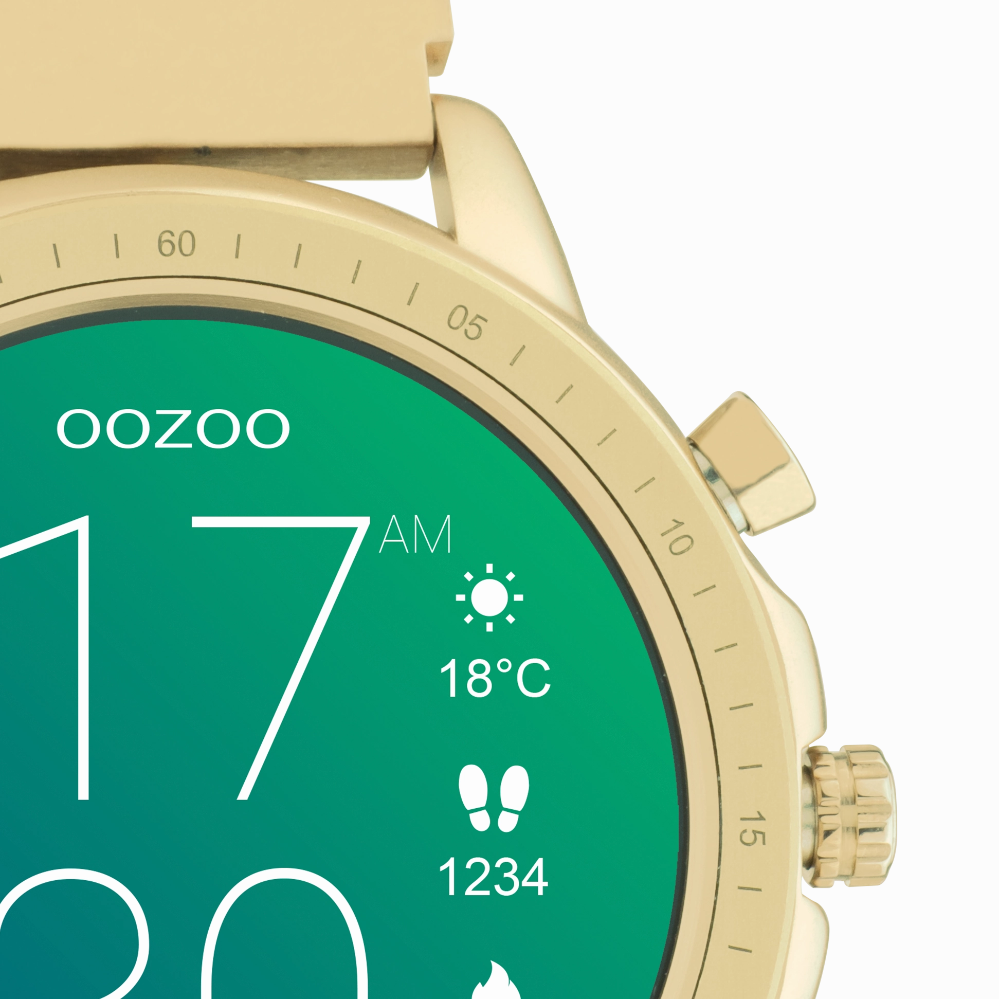 Gold coloured OOZOO smartwatch with gold coloured metal mesh bracelet - Q00306