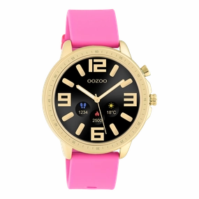 Gold coloured OOZOO smartwatch with raspberry pink rubber strap - Q00320