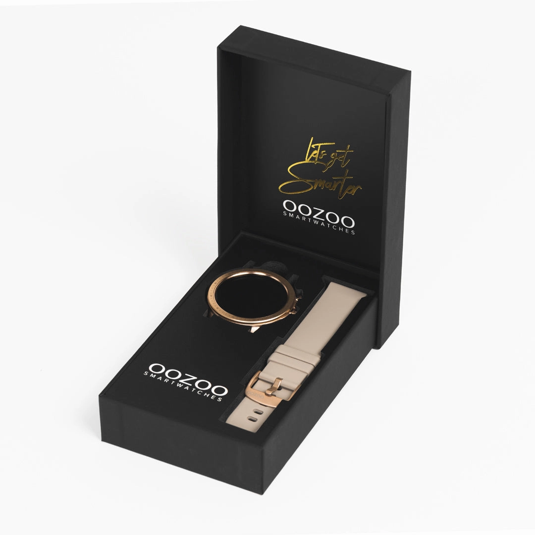 Gold coloured OOZOO smartwatch with raspberry pink rubber strap - Q00320