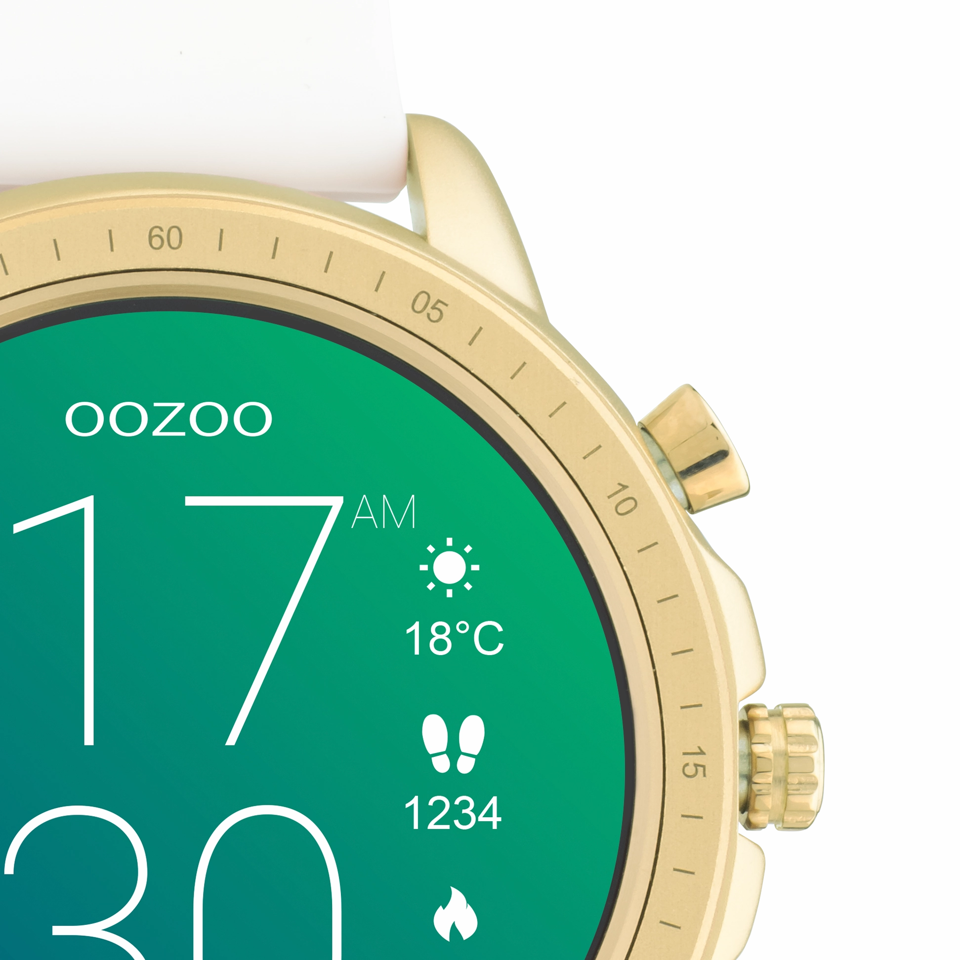 Gold coloured OOZOO smartwatch with white rubber strap - Q00316