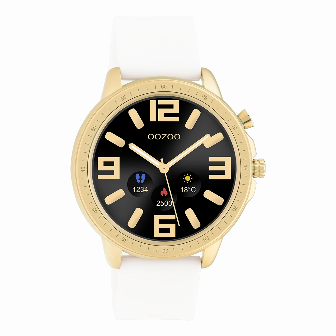 Gold coloured OOZOO smartwatch with white rubber strap - Q00316