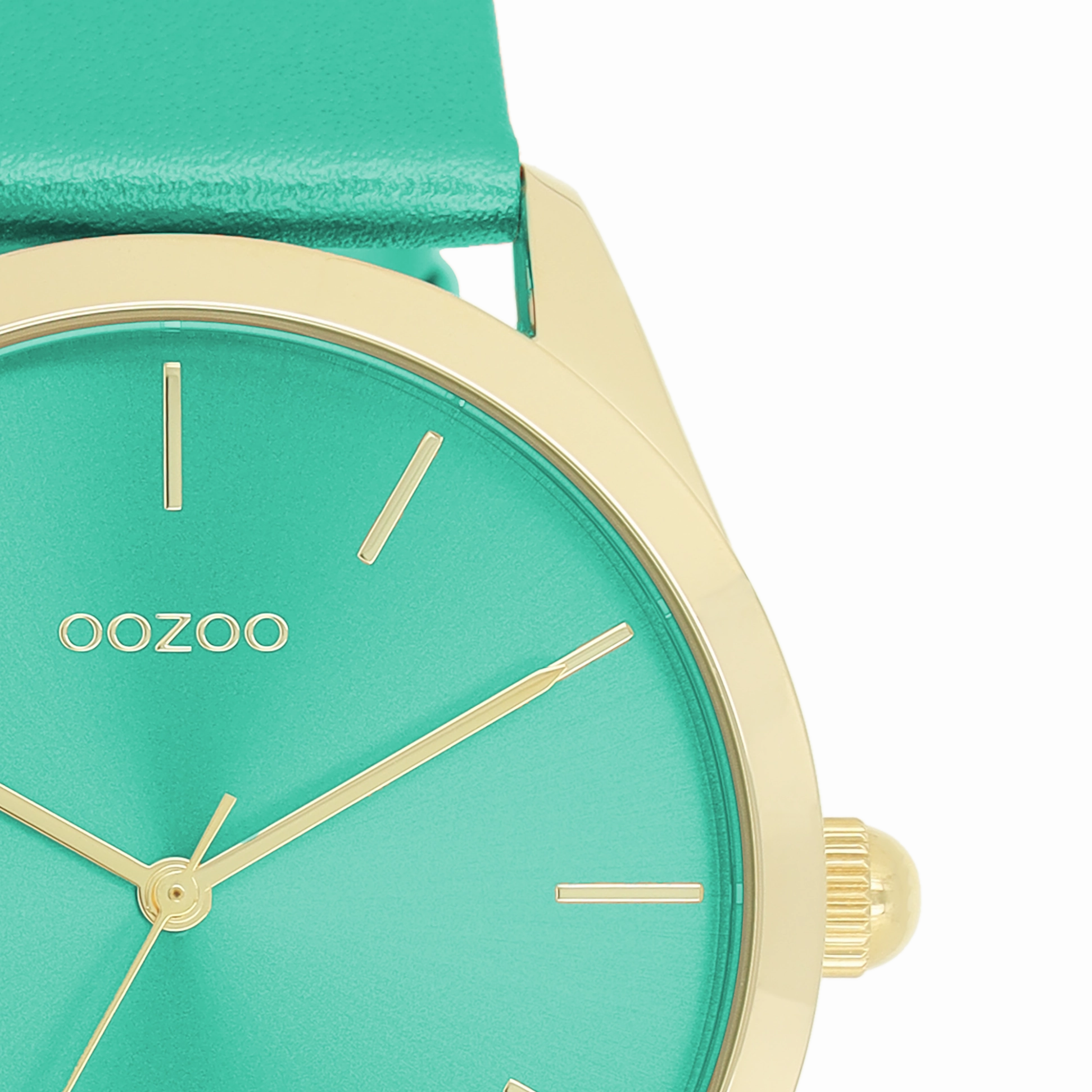 Gold coloured OOZOO watch with aqua green leather strap - C11339