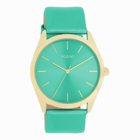 Gold coloured OOZOO watch with aqua green leather strap - C11339