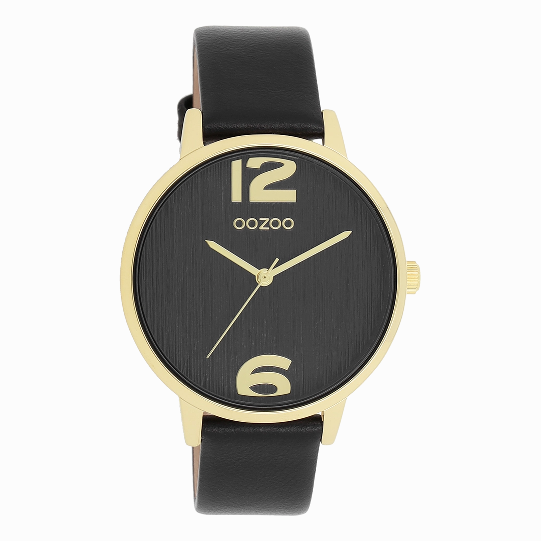 Gold coloured OOZOO watch with black leather strap - C11239