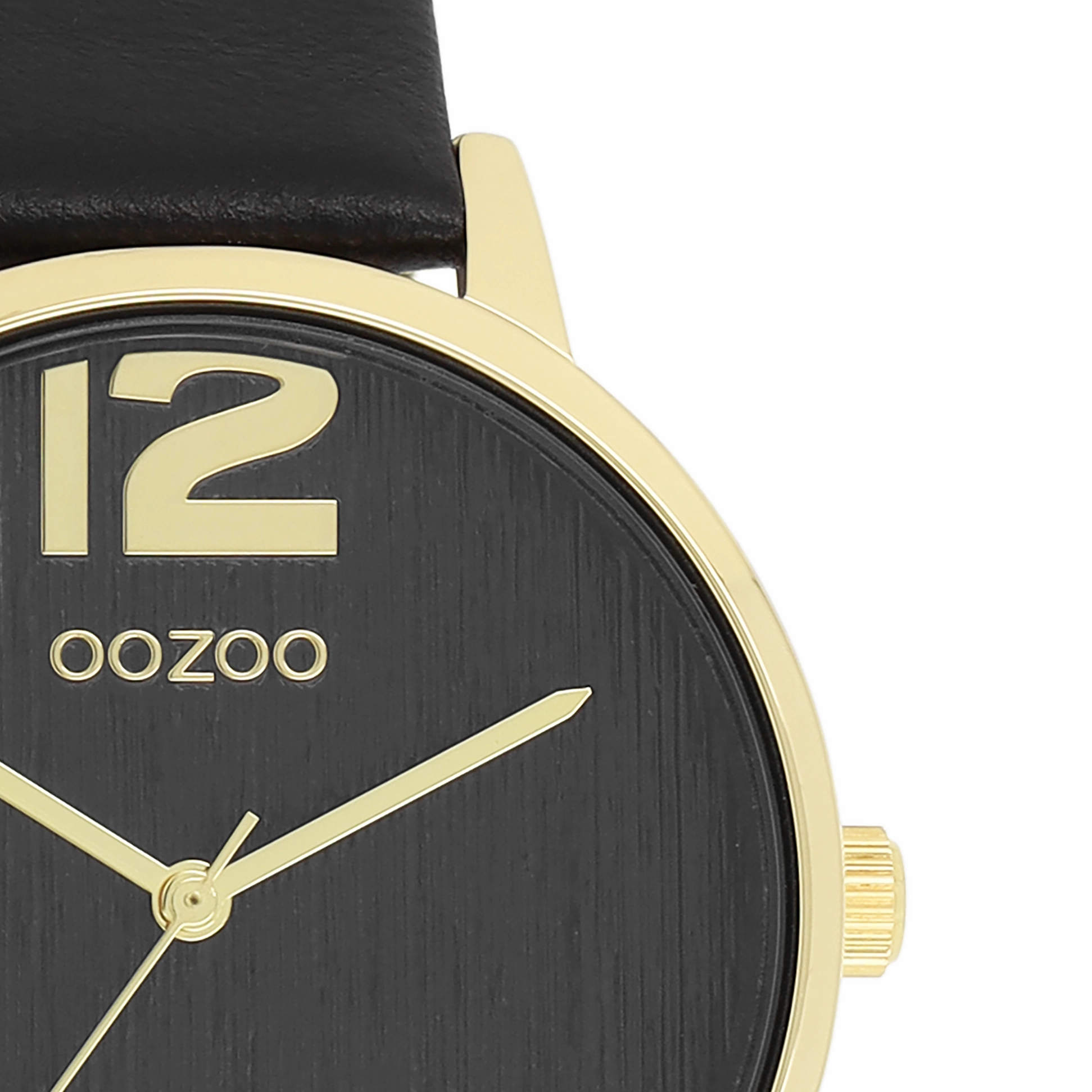 Gold coloured OOZOO watch with black leather strap - C11239