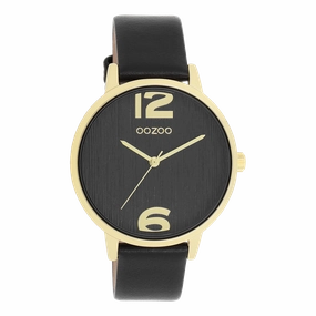 Gold coloured OOZOO watch with black leather strap - C11239