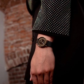 Gold coloured OOZOO watch with black leather strap - C20186