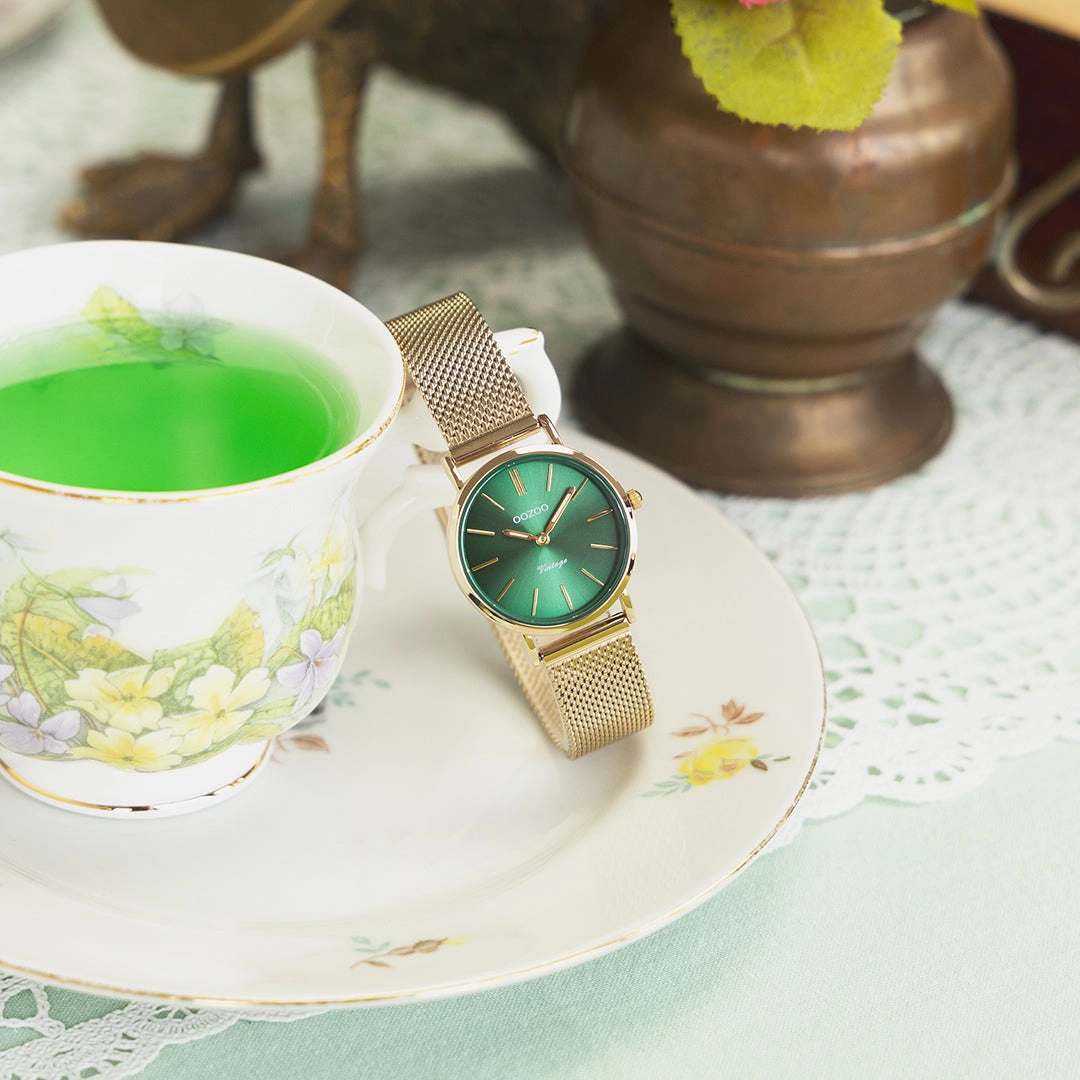 Gold coloured OOZOO watch with metal mesh bracelet - C20297