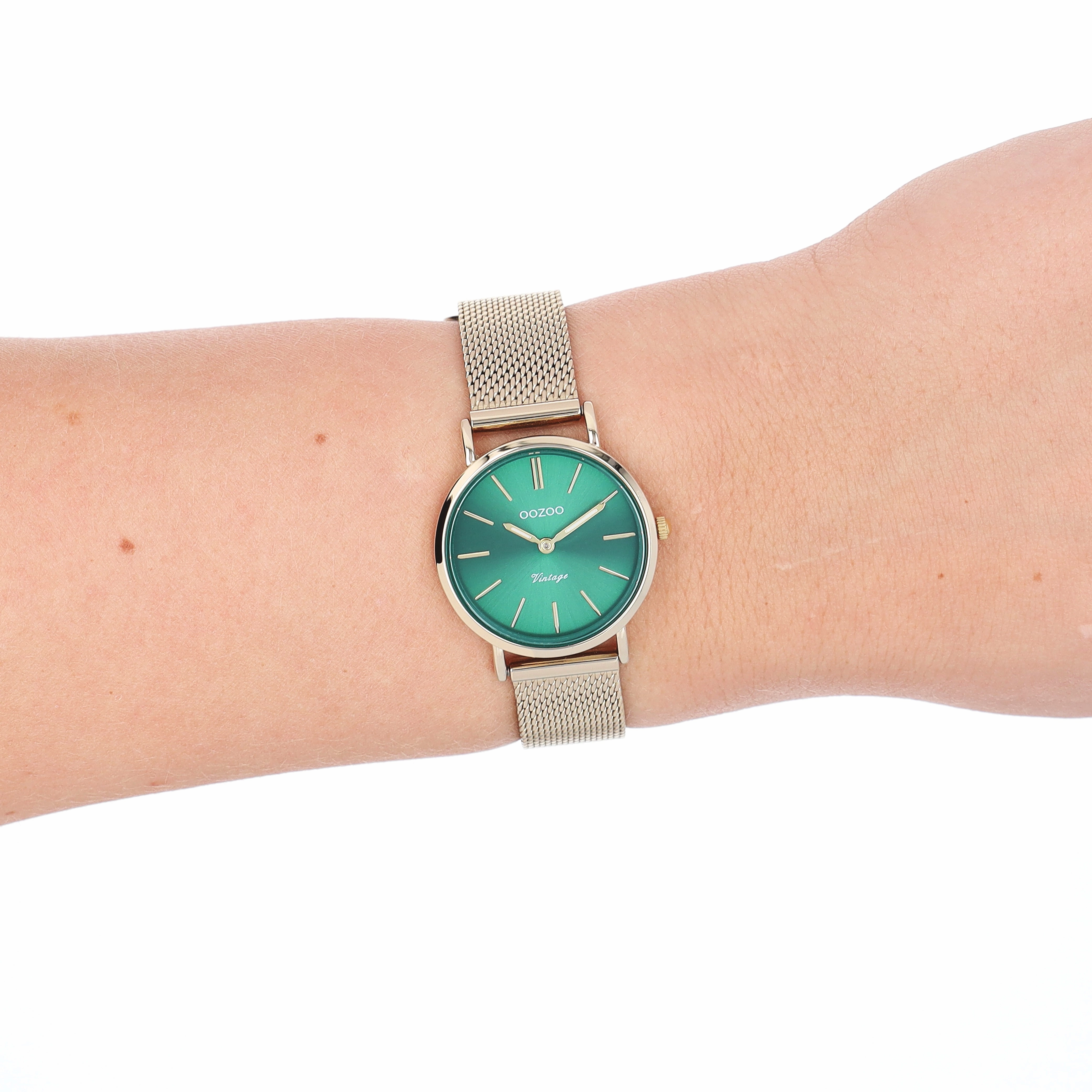 Gold coloured OOZOO watch with metal mesh bracelet - C20297