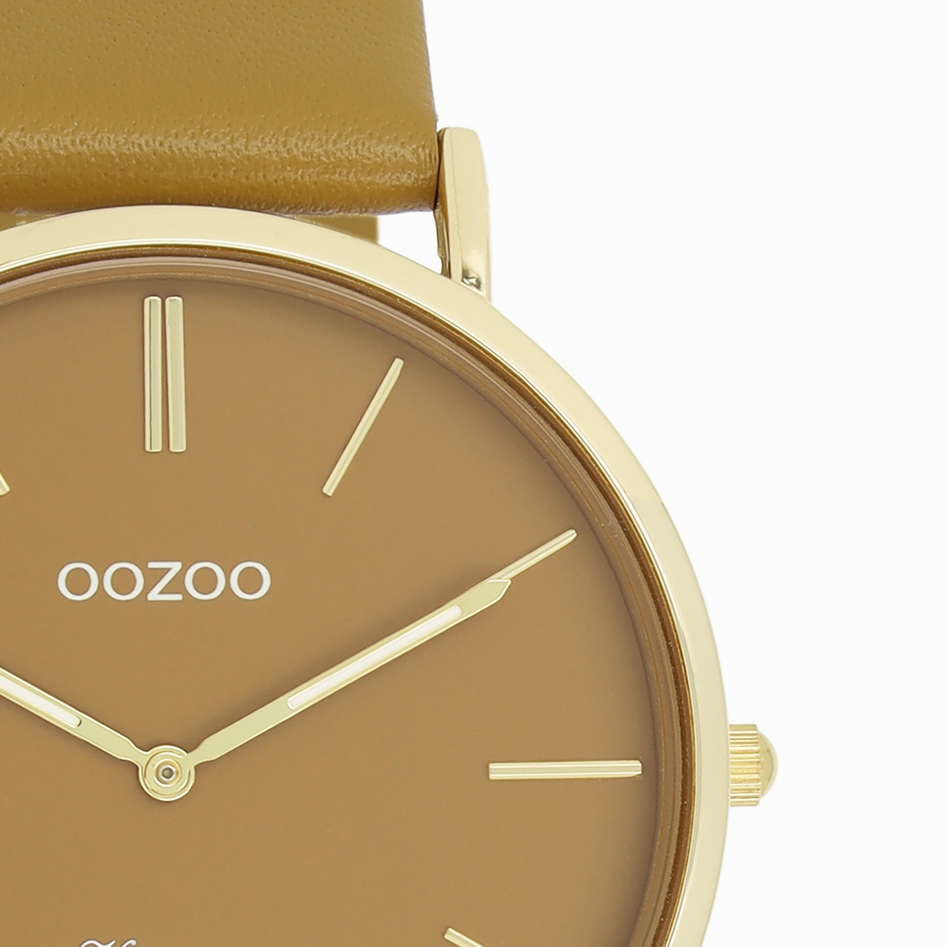 Gold coloured OOZOO watch with olive leather strap - C20327