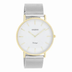 Gold coloured OOZOO watch with silver coloured metal mesh bracelet - C20119