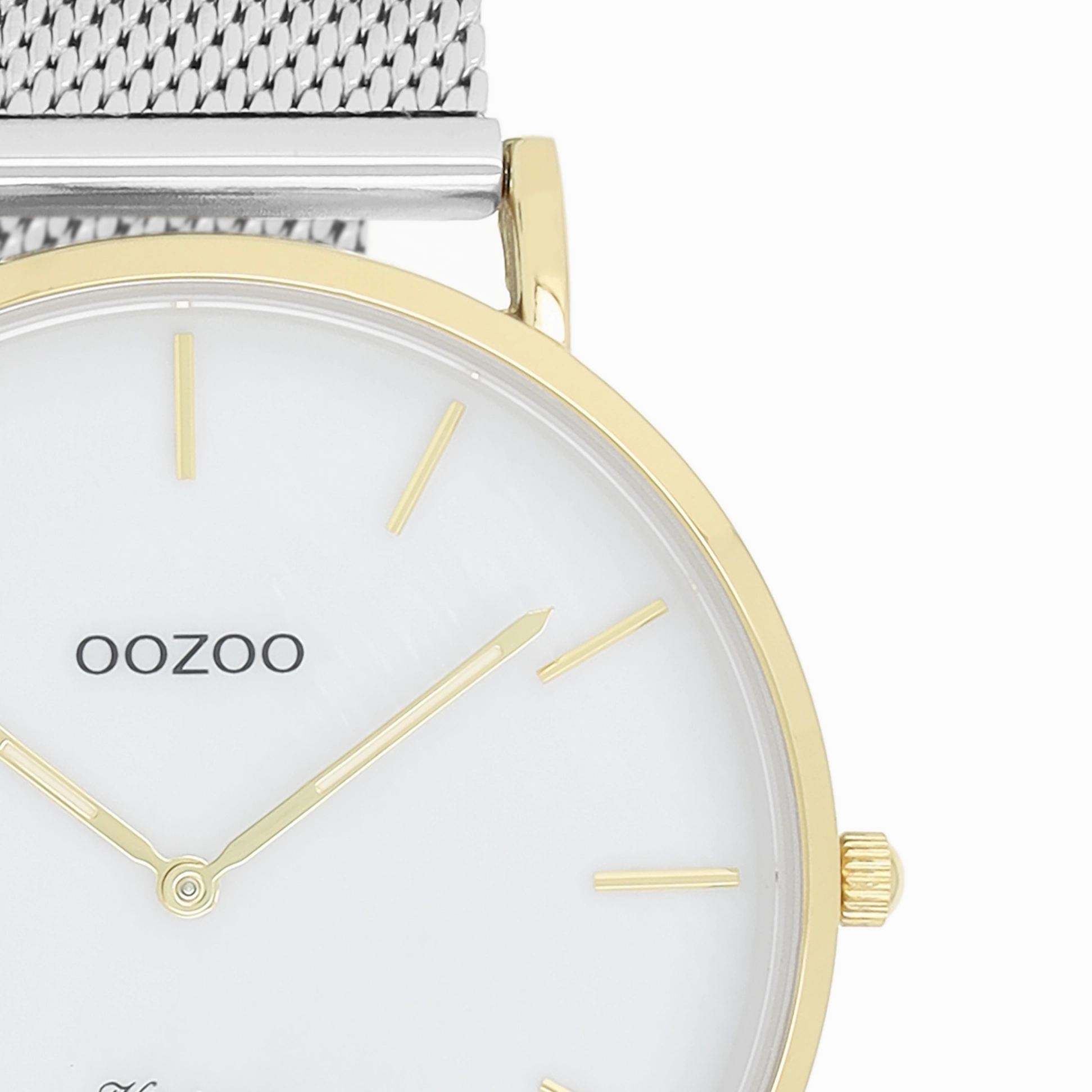 Gold coloured OOZOO watch with silver coloured metal mesh bracelet - C20119