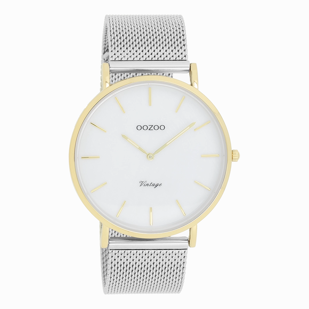 Gold coloured OOZOO watch with silver coloured metal mesh bracelet - C20119