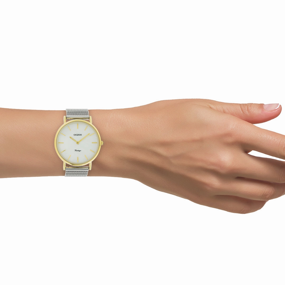 Gold coloured OOZOO watch with silver coloured metal mesh bracelet - C20119