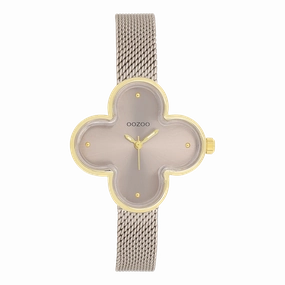 Gold coloured OOZOO watch with taupe metal mesh bracelet - C11528