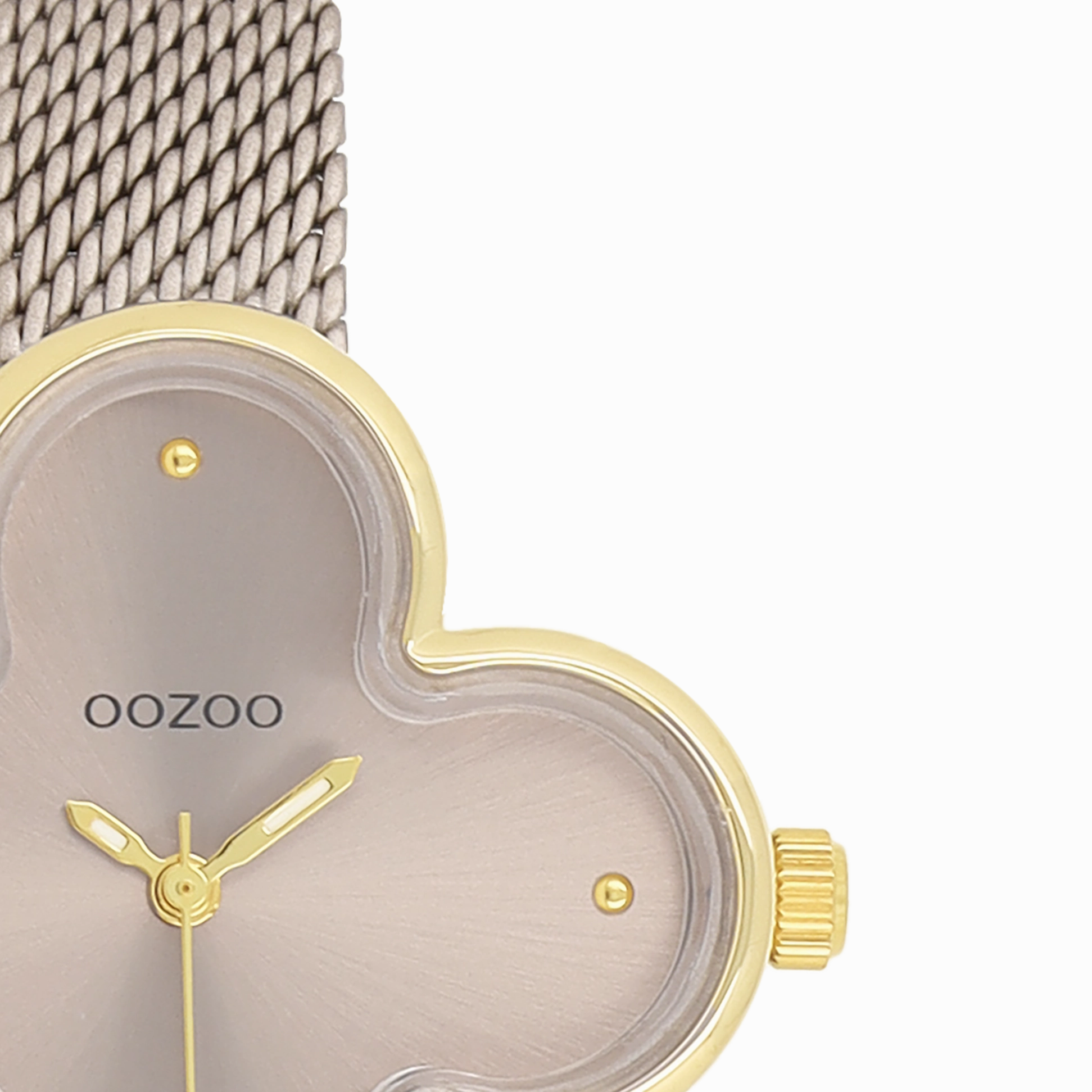 Gold coloured OOZOO watch with taupe metal mesh bracelet - C11528